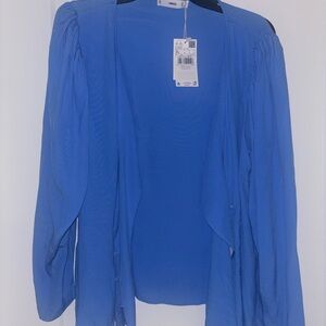 MNG Blue Crossover Button Top
